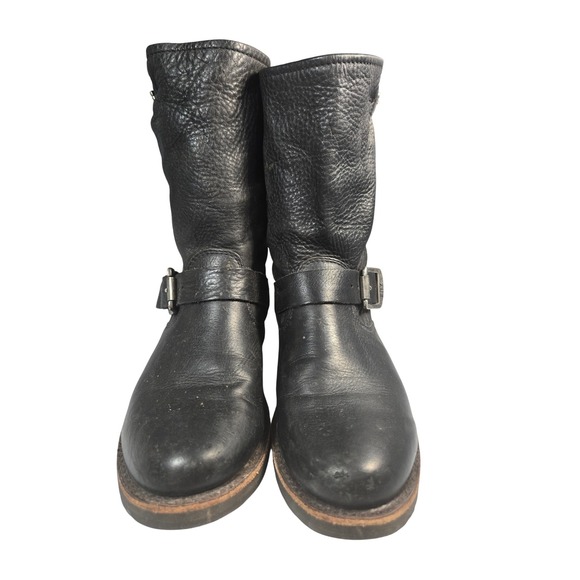 Frye Engineer Black Pebbled Leather Moto Biker Boots 76500 Womens 8.5 - Picture 4 of 8